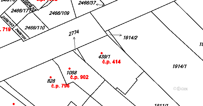 Tišnov 414 na parcele st. 439/1 v KÚ Tišnov, Katastrální mapa