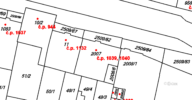 Kyjov 1039,1040 na parcele st. 2007 v KÚ Kyjov, Katastrální mapa