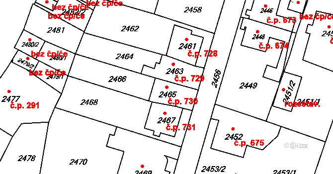 Rýmařov 730 na parcele st. 2465 v KÚ Rýmařov, Katastrální mapa