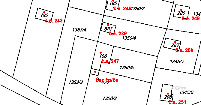 Mrač 247 na parcele st. 186 v KÚ Mrač, Katastrální mapa