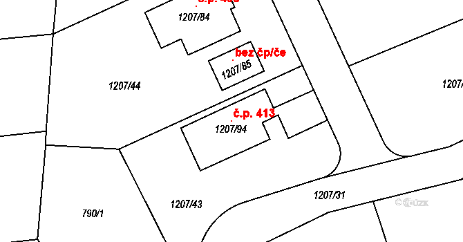 Zaječov 413 na parcele st. 1207/94 v KÚ Zaječov, Katastrální mapa