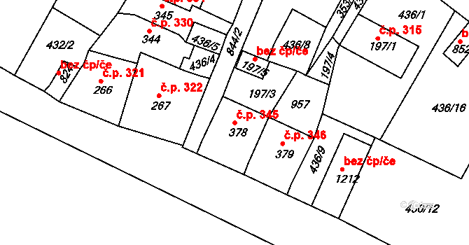 Osek 345 na parcele st. 378 v KÚ Osek u Duchcova, Katastrální mapa