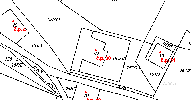 Ploužnice 30, Lomnice nad Popelkou na parcele st. 41 v KÚ Ploužnice pod Táborem, Katastrální mapa