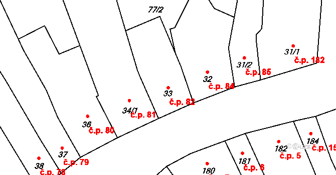 Cerhovice 82 na parcele st. 33 v KÚ Cerhovice, Katastrální mapa