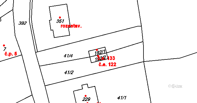 Skuhrov 133 na parcele st. 192/1 v KÚ Skuhrov pod Brdy, Katastrální mapa