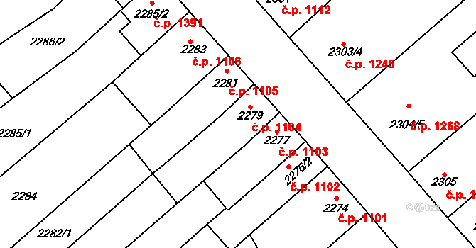 Mikulov 1104 na parcele st. 2279 v KÚ Mikulov na Moravě, Katastrální mapa