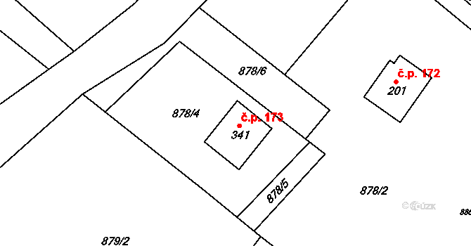 Myslík 173, Palkovice na parcele st. 341 v KÚ Myslík, Katastrální mapa