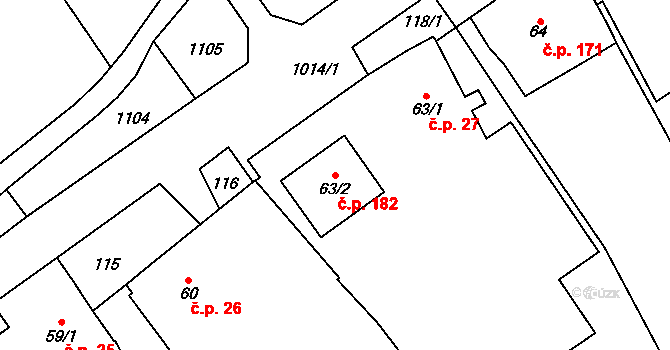 Štarnov 182 na parcele st. 63/2 v KÚ Štarnov, Katastrální mapa