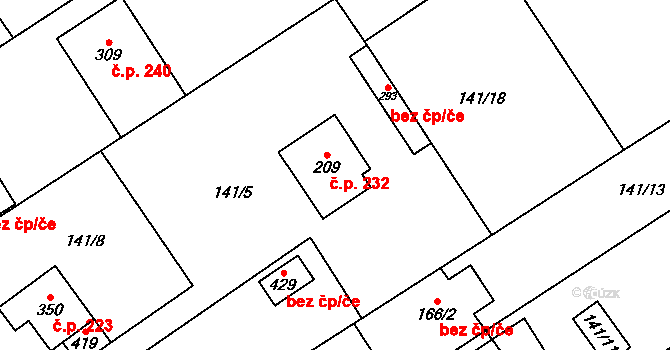 Vědomice 232 na parcele st. 209 v KÚ Vědomice, Katastrální mapa