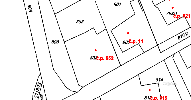 Lutyně 552, Orlová na parcele st. 802 v KÚ Horní Lutyně, Katastrální mapa