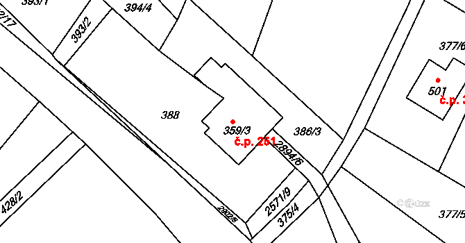 Kunčina 251 na parcele st. 359/3 v KÚ Kunčina, Katastrální mapa