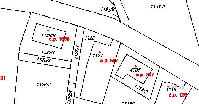 Žamberk 587 na parcele st. 1124 v KÚ Žamberk, Katastrální mapa
