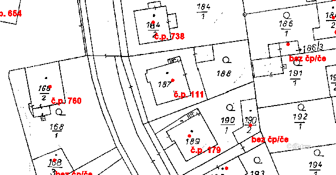 Poděbrady II 111, Poděbrady na parcele st. 187 v KÚ Poděbrady, Katastrální mapa