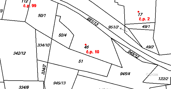 Vrchoslav 10, Krupka na parcele st. 46 v KÚ Vrchoslav, Katastrální mapa
