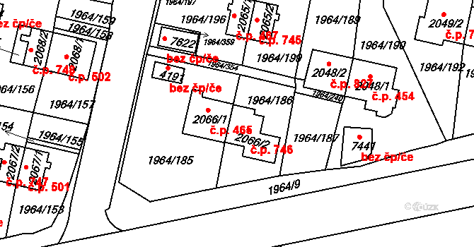 Borovina 746, Třebíč na parcele st. 2066/2 v KÚ Třebíč, Katastrální mapa