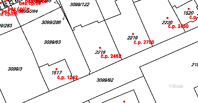 Břeclav 2462 na parcele st. 2218 v KÚ Břeclav, Katastrální mapa