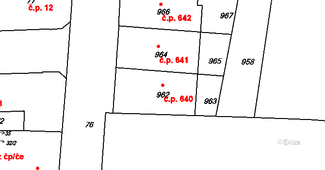 Zábrdovice 640, Brno na parcele st. 962 v KÚ Zábrdovice, Katastrální mapa