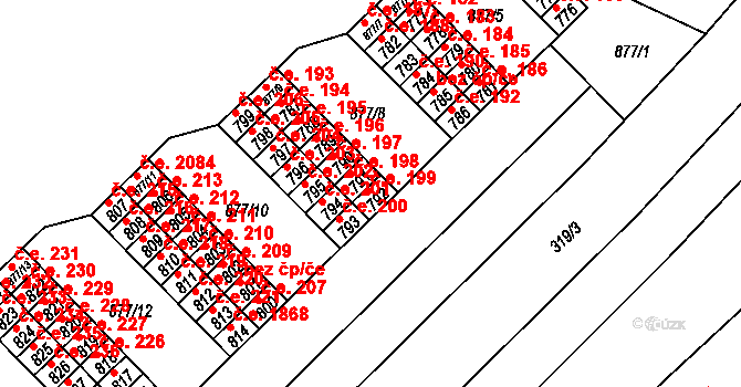 Lesná 199, Brno na parcele st. 792 v KÚ Lesná, Katastrální mapa