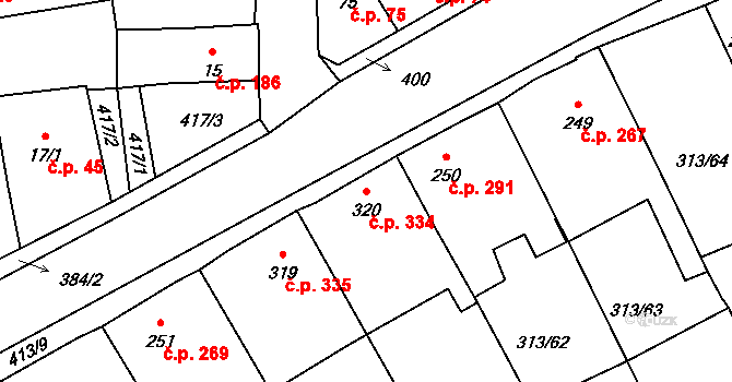 Černčice 334 na parcele st. 320 v KÚ Černčice u Loun, Katastrální mapa