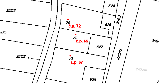 Divice 65, Vinařice na parcele st. 75 v KÚ Divice, Katastrální mapa