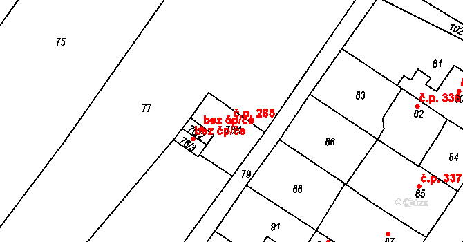 Sobědruhy 285, Teplice na parcele st. 76/1 v KÚ Sobědruhy, Katastrální mapa