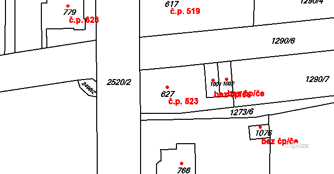 Česká Kamenice 523 na parcele st. 627 v KÚ Česká Kamenice, Katastrální mapa