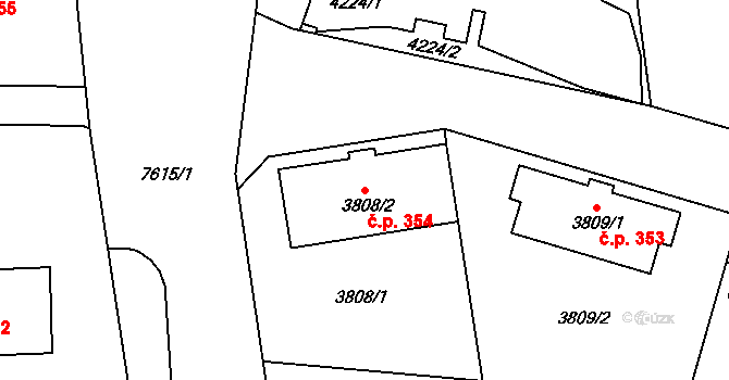 Lískovec 354, Frýdek-Místek na parcele st. 3808/2 v KÚ Lískovec u Frýdku-Místku, Katastrální mapa