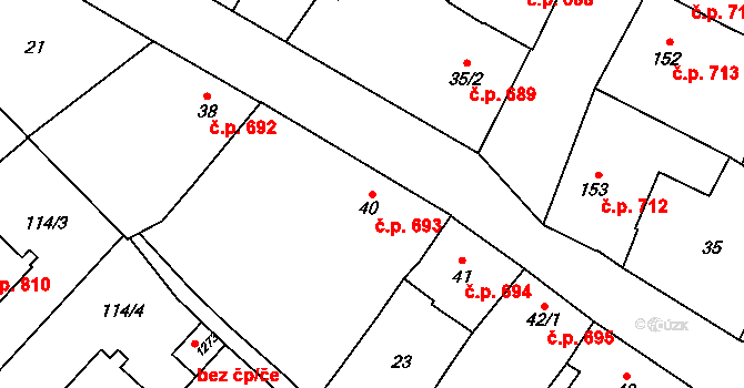 Litovel 693 na parcele st. 40 v KÚ Litovel, Katastrální mapa