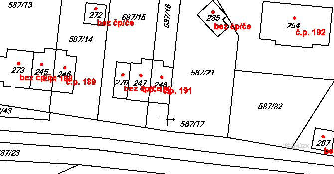 Milíře 191 na parcele st. 248 v KÚ Milíře u Tachova, Katastrální mapa