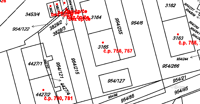 Klatovy III 756,757, Klatovy na parcele st. 3165 v KÚ Klatovy, Katastrální mapa