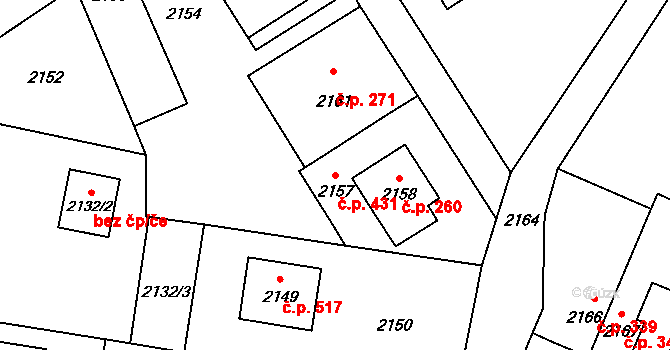 Jablůnka 431 na parcele st. 2157 v KÚ Jablůnka, Katastrální mapa