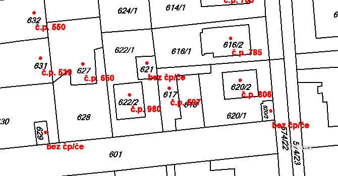 Šeberov 597, Praha na parcele st. 617 v KÚ Šeberov, Katastrální mapa