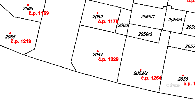 Vinohrady 1228, Praha na parcele st. 2064 v KÚ Vinohrady, Katastrální mapa