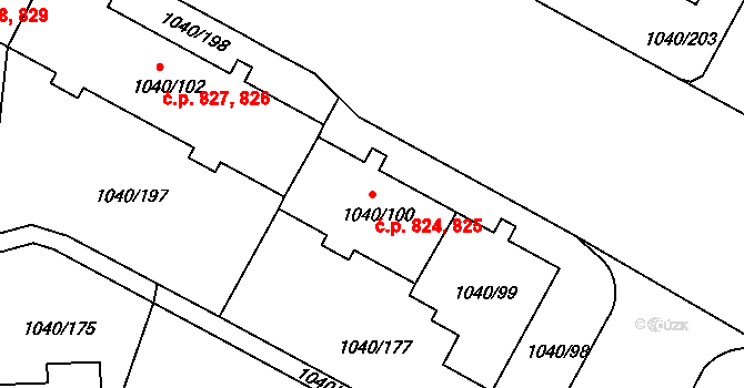 Hlubočepy 824,825, Praha na parcele st. 1040/100 v KÚ Hlubočepy, Katastrální mapa