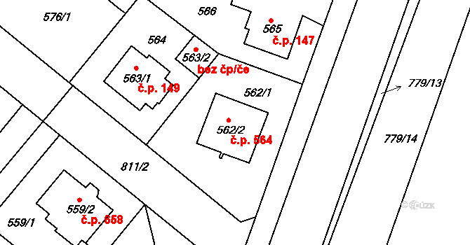 Letňany 564, Praha na parcele st. 562/2 v KÚ Letňany, Katastrální mapa