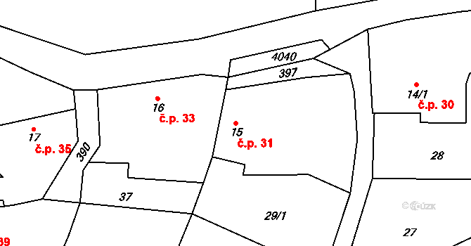 Dunovice 31, Cehnice na parcele st. 15 v KÚ Dunovice, Katastrální mapa