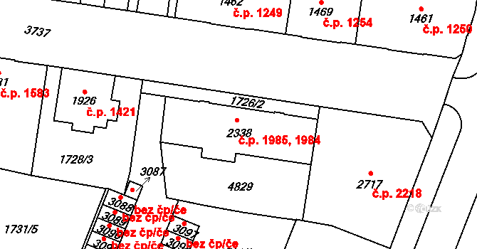 Dvůr Králové nad Labem 1984,1985 na parcele st. 2338 v KÚ Dvůr Králové nad Labem, Katastrální mapa