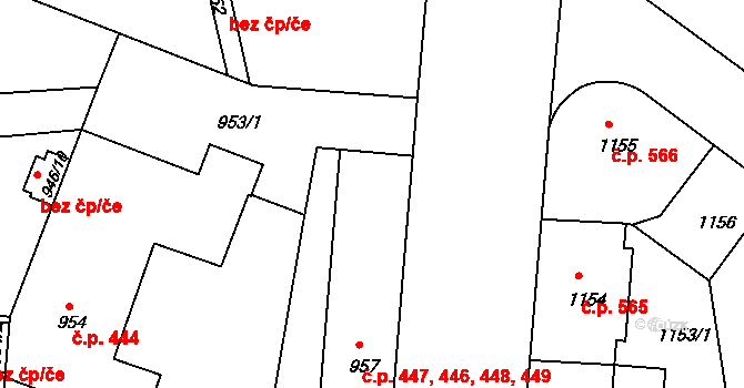 České Budějovice 6 446,447,448,449, České Budějovice na parcele st. 957 v KÚ České Budějovice 6, Katastrální mapa