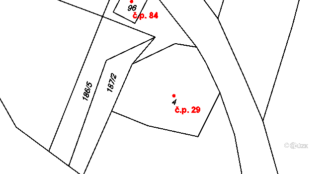 Ždírnice 29, Horní Olešnice na parcele st. 4 v KÚ Zadní Ždírnice, Katastrální mapa