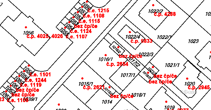 Chomutov 2654 na parcele st. 1016/1 v KÚ Chomutov II, Katastrální mapa