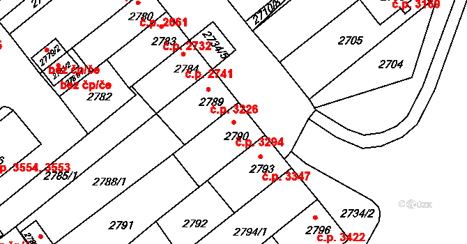 Chomutov 3294 na parcele st. 2790 v KÚ Chomutov II, Katastrální mapa