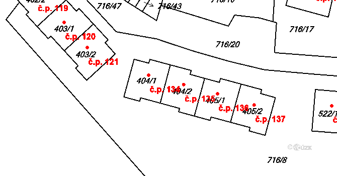 Bedřichov 135, Špindlerův Mlýn na parcele st. 404/2 v KÚ Bedřichov v Krkonoších, Katastrální mapa