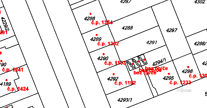 Východní Předměstí 1153, Plzeň na parcele st. 4290 v KÚ Plzeň, Katastrální mapa