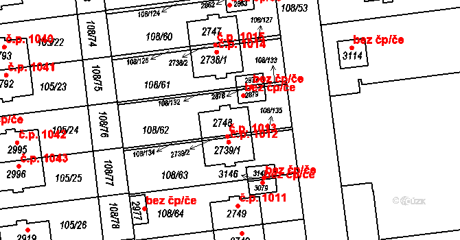 Slezské Předměstí 1013, Hradec Králové na parcele st. 2748 v KÚ Slezské Předměstí, Katastrální mapa