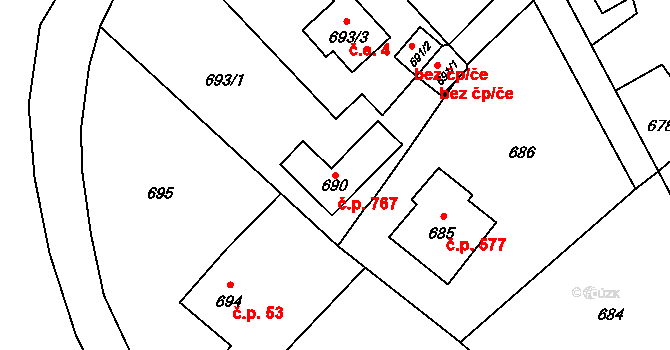 Palkovice 767 na parcele st. 690 v KÚ Palkovice, Katastrální mapa