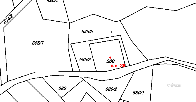 Prácheň 38, Kamenický Šenov na parcele st. 200 v KÚ Prácheň, Katastrální mapa
