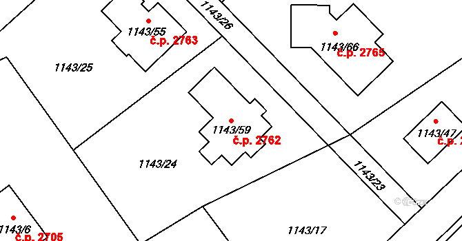 Rožnov pod Radhoštěm 2762 na parcele st. 1143/59 v KÚ Tylovice, Katastrální mapa