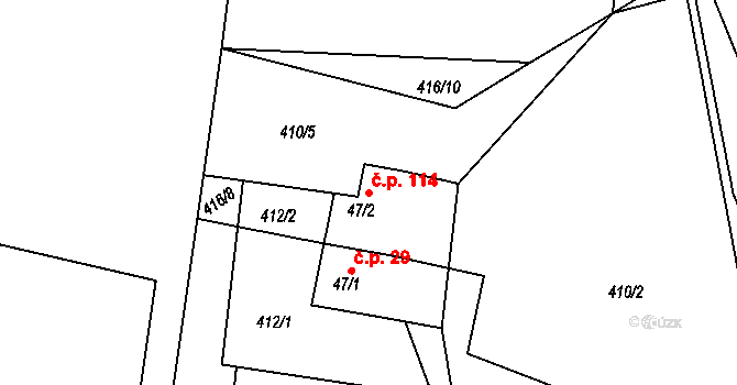 Dominikální Paseky 114, Bratkovice na parcele st. 47/2 v KÚ Dominikální Paseky, Katastrální mapa