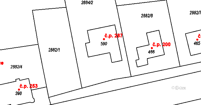 Brumovice 287 na parcele st. 590 v KÚ Brumovice u Opavy, Katastrální mapa