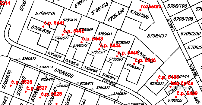 Jihlava 5444 na parcele st. 5706/581 v KÚ Jihlava, Katastrální mapa